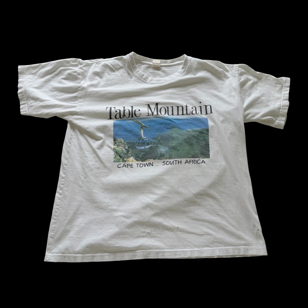 Vintage Table Mountain Cape Town South Africa T-Shirt White Distressed L